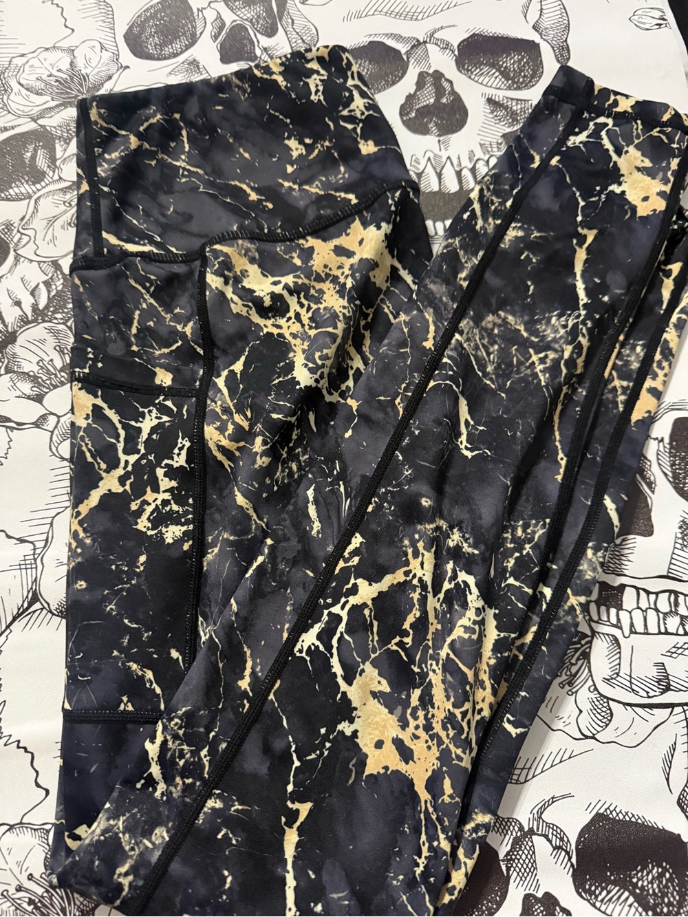 Constantly Varied Gear Black and Gold Marble Active Leggings